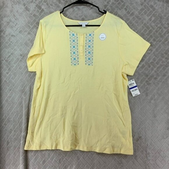 Charter Club Other - Charter Club Intimates Womens XL Pajama Top Yellow Floral Henley Short Sleeve
